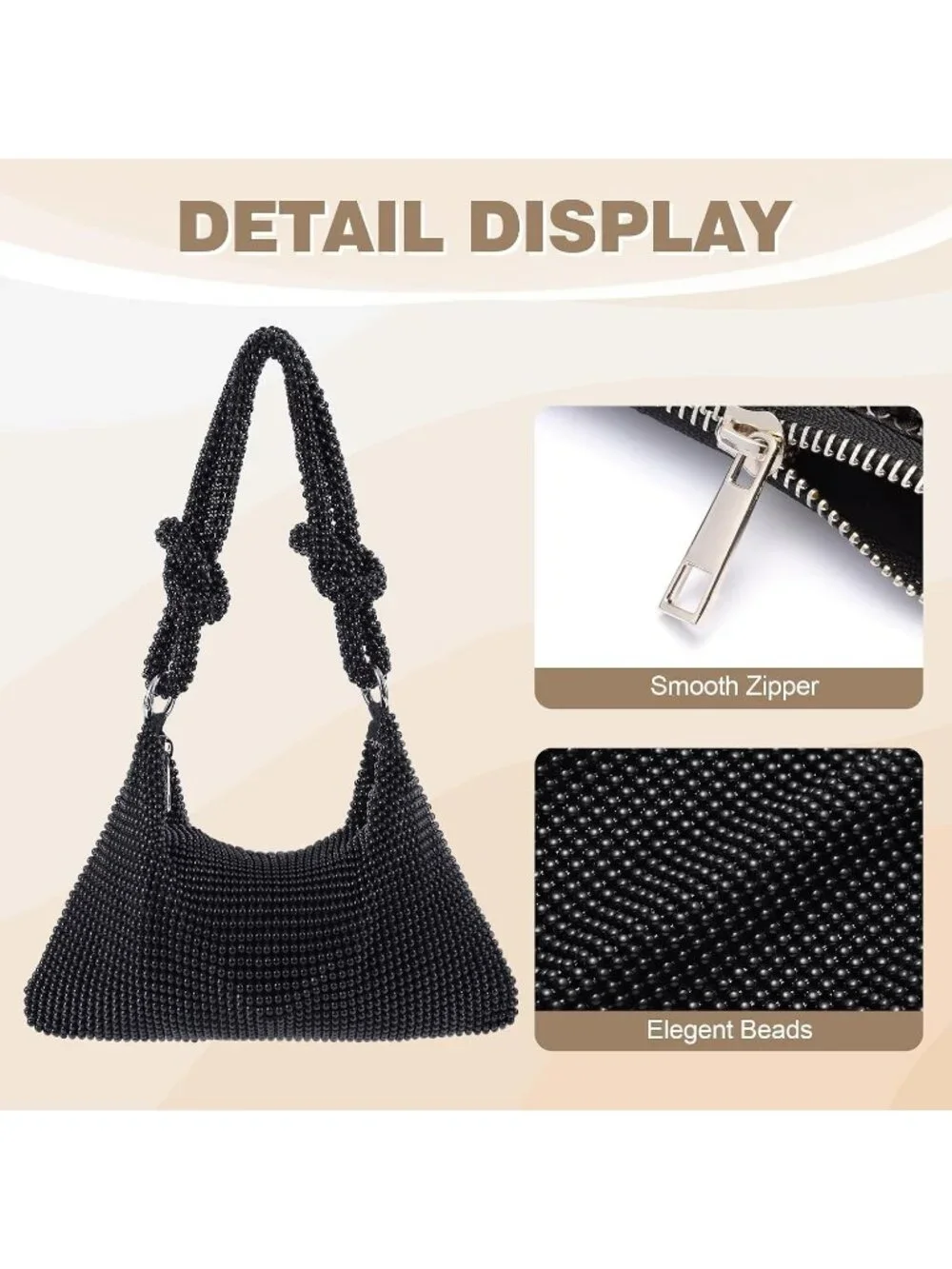 Women Black Rhinestone Evening Sparkly Crystal Slouchy Shoulder Clutch Purse